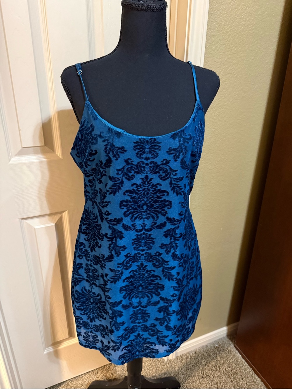 Blue Velvet Burnout Slip Dress